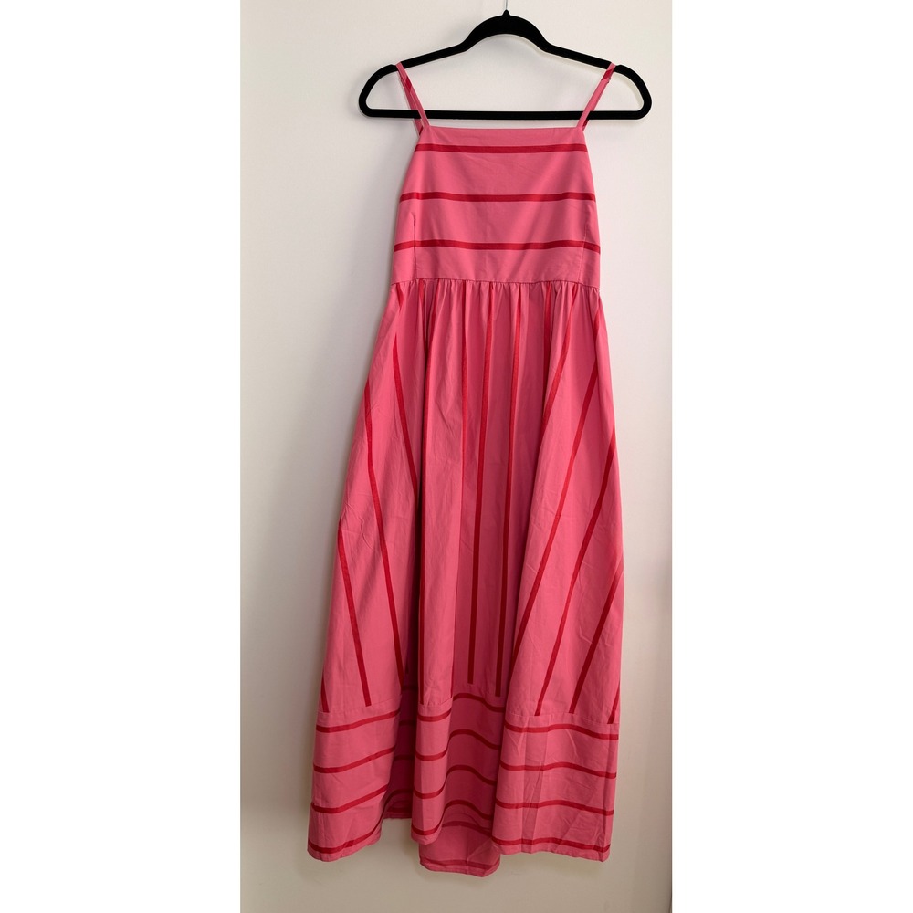 Maxi Dress Women's XL Pink Red NWT Candy Striped Cutout Smocked Back Cotton